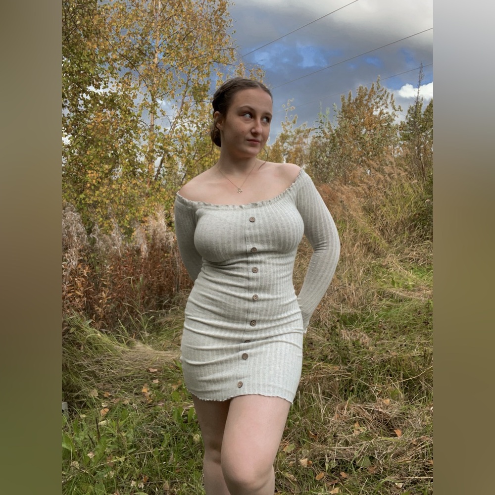 Grey Ribbed Sweater Mini Dress - Picture 6 of 7